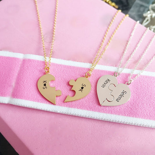 Personalized Engraved Heart Necklaces, Necklaces for Couples, Custom Name Necklaces, Puzzle Necklaces, Valentine's Day Gifts, Gifts for Her