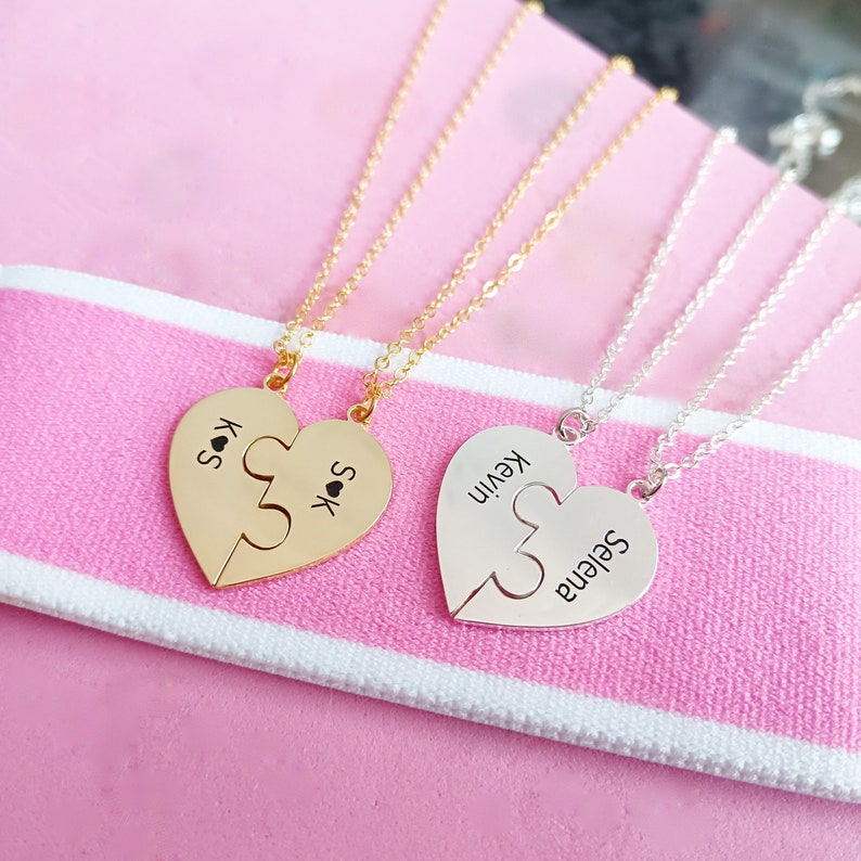 Personalized Engraved Heart Necklaces, Necklaces for Couples, Custom Name Necklaces, Puzzle Necklaces, Valentine's Day Gifts, Gifts for Her