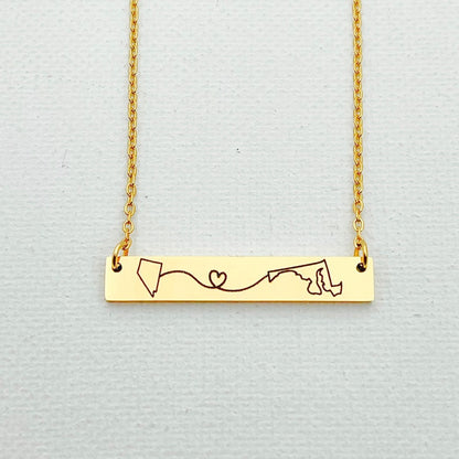 Long Distance Necklace, Location Jewelry, Long Distance Living Apart Necklace State Necklace Any Country California Texas Florida New York