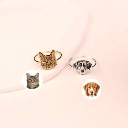 Pet Photo Ring • Custom Pet Portrait Ring • Engraved Dog or Cat Ring • Pet Memorial Jewelry • Personalized Pet Lover Gift