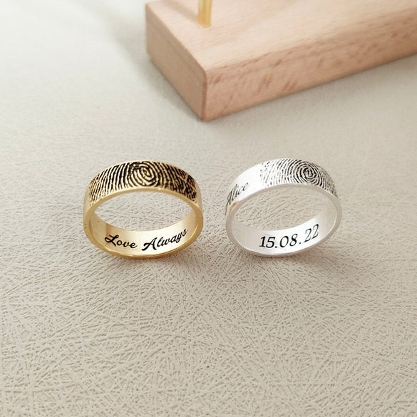 Personalized Actual Fingerprint Ring,Custom Handwriting Ring,Fingerprint Jewelry,Wedding Bands,Eternity Ring,Engagement Ring,Couple Rings