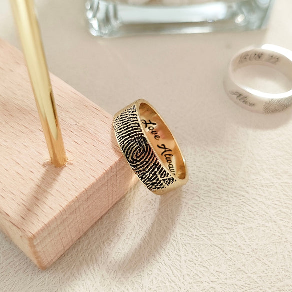 Personalized Actual Fingerprint Ring,Custom Handwriting Ring,Fingerprint Jewelry,Wedding Bands,Eternity Ring,Engagement Ring,Couple Rings