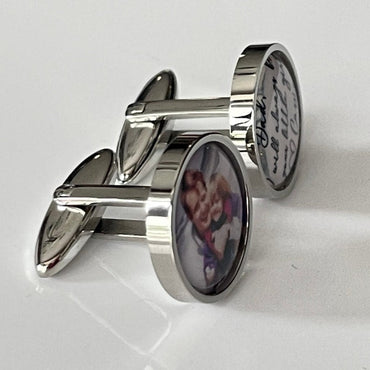 Photo Cufflinks - Men's Gift We put your Custom picture into Cufflinks for Groom or Dad- Round silver or stainless steel