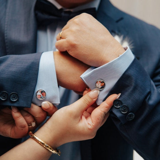 Photo Cufflinks - Men's Gift We put your Custom picture into Cufflinks for Groom or Dad- Round silver or stainless steel