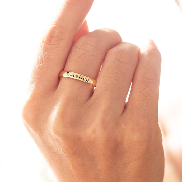 Personalized Stacking Name Rings, Custom Engraved Rings, Dainty Gold Wedding Ring, Both Sides Engraveable, Engagement Gift for Her