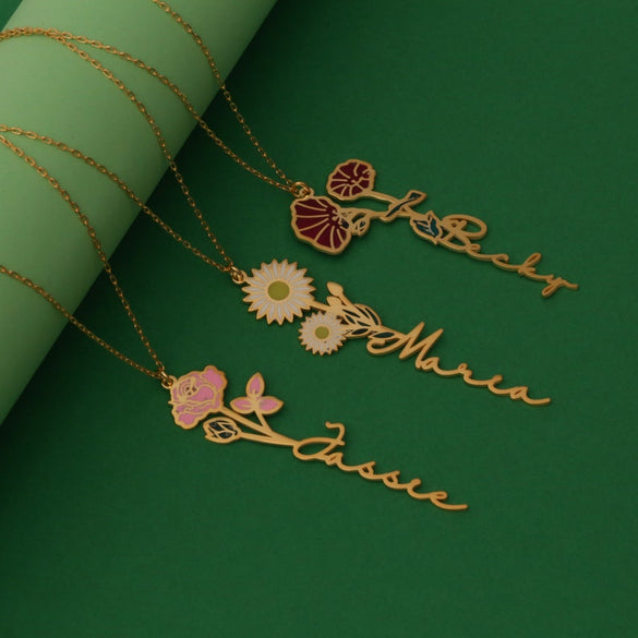 Personalized Birth Flower Custom Name Necklace Gifts for Woman Minimalist Name Necklace gifts handmade Jewelry, Christmas Gifts for kids