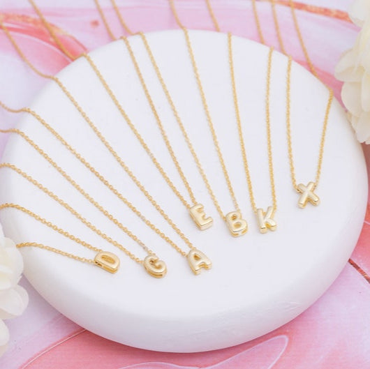 14k Solid Gold Initial Necklace, Letter Necklace, Gold Letter Necklace, Balloon Necklace , Christmas Gift, 3D Bubble Letter Necklace