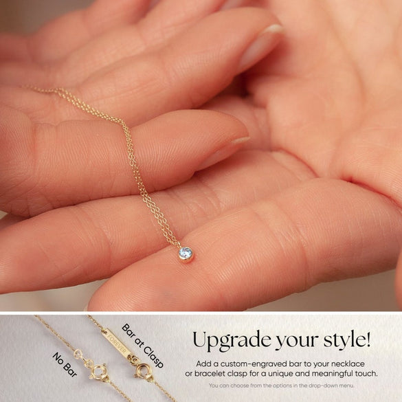 14k 18k Solid Gold Birthstone Bezel Necklace, Dainty Solitaire Birthstone Gold Necklace, Delicate CZ Birthstone Gold Necklace gift for Her.
