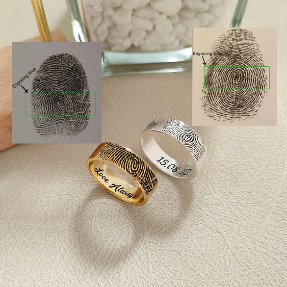 Personalized Actual Fingerprint Ring,Custom Handwriting Ring,Fingerprint Jewelry,Wedding Bands,Eternity Ring,Engagement Ring,Couple Rings