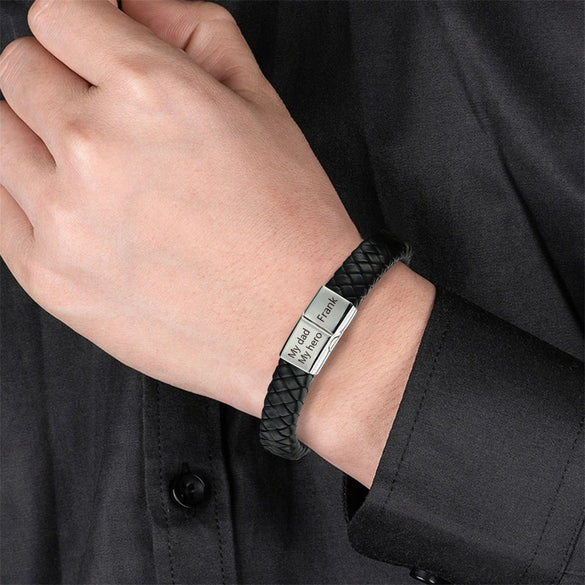 Personalized Men's PU Leather Bracelet Vintage, Stylish, and Durable Father's Day Gift with Engraved Name for Dad, Boyfriend, or Friend