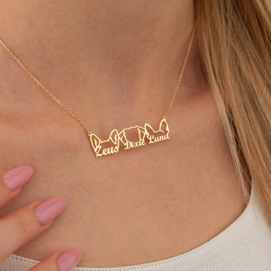 Multiple Dog Necklace, Dog Head Name Necklace, Dog Ear Necklace, Personalized Dog Name Necklace, Custom Pet Jewelry, Pet Memorial Gift