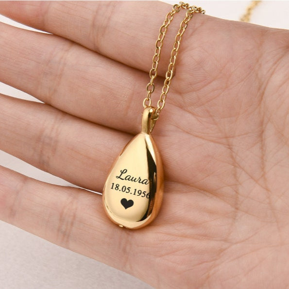 Personalized Teardrop Urn Necklace for Ashes, Cremation Jewelry Necklace,Pet Ashes Keepsake,Dog Cremation Urn,Engraved Pet Memorial Necklace