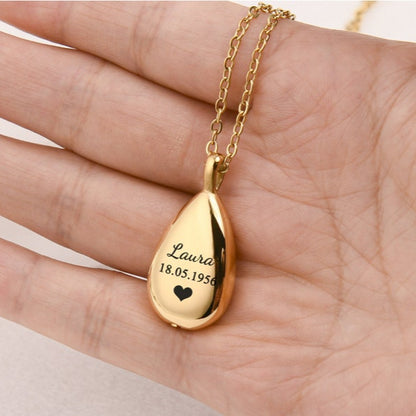 Personalized Teardrop Urn Necklace for Ashes, Cremation Jewelry Necklace,Pet Ashes Keepsake,Dog Cremation Urn,Engraved Pet Memorial Necklace