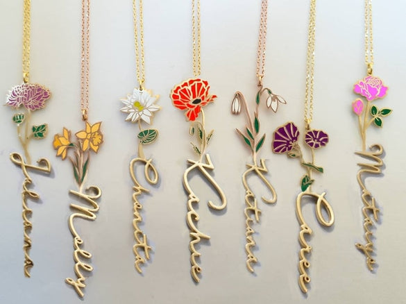 Personalized Birth Flower Custom Name Necklace Gifts for Woman Minimalist Name Necklace gifts handmade Jewelry, Christmas Gifts for kids
