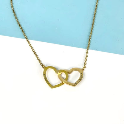 Custom Intertwined Heart Necklace, Engraved Two Interlocking Hearts Necklace, Linked Heart Name Necklace, Personalised Open Heart Necklace