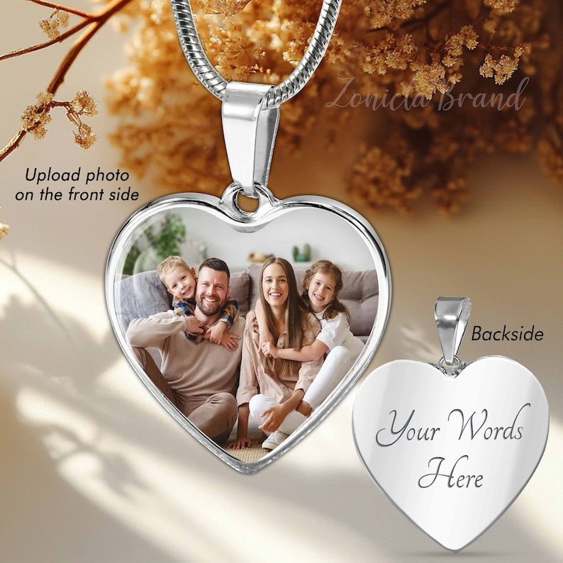 Custom Photo Necklace - Heart Pendant Picture Necklace - Unique Personalized Gift for Her - Gift for Wife - Personalized Engraving Necklace