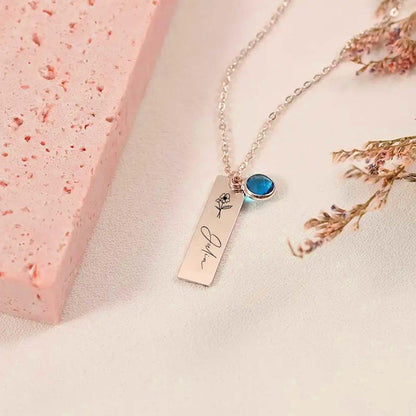 Personalized Bar Birthstone Name Necklace, Birthflower Pendant, Bar Birth flower Necklace, Anniversary Gift, Bridesmaid Necklace