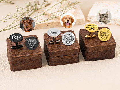 Personalization Pet Cufflinks, Memorial Dog Cufflinks, Engraved Cat Cufflinks, Custom Cuff Links Pet Portrait, Wedding Cufflinks for Groom