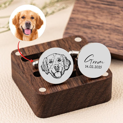 Personalization Pet Cufflinks, Memorial Dog Cufflinks, Engraved Cat Cufflinks, Custom Cuff Links Pet Portrait, Wedding Cufflinks for Groom