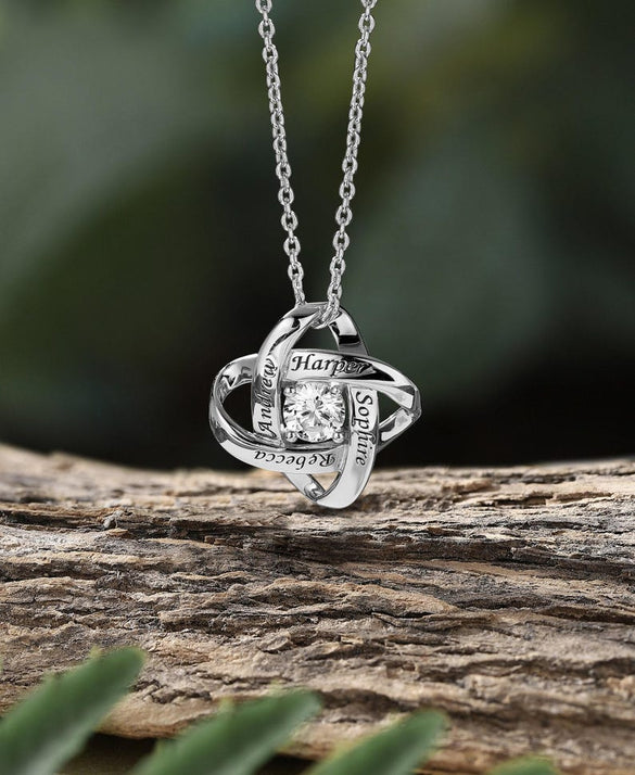 Rose Gold Sterling Silver Astronomical Necklace Galaxy CZ Pendant Love Knot Family Necklace Engraved Birthstone Necklace Gift for Mother