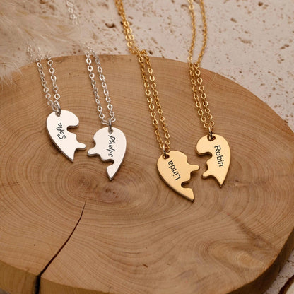 Split Hearts Set Necklace, Heart Name Necklace,Puzzle Pieces Necklace,Heart Matching Necklace,Best Friend Gift,Valentine's Day for Her