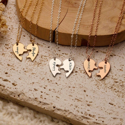 Split Hearts Set Necklace, Heart Name Necklace,Puzzle Pieces Necklace,Heart Matching Necklace,Best Friend Gift,Valentine's Day for Her