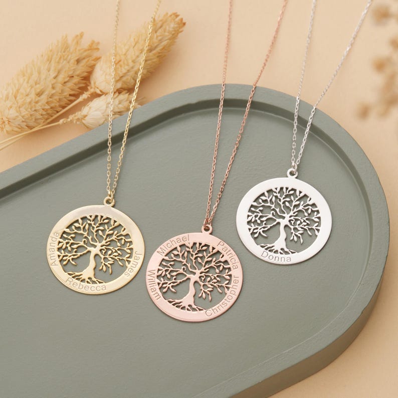 Tree Of Life Necklace with Kids Names, Valnetines Gift Custom Family Tree Pendant, Dainty Family Tree Necklace, Personalized Silver Necklace