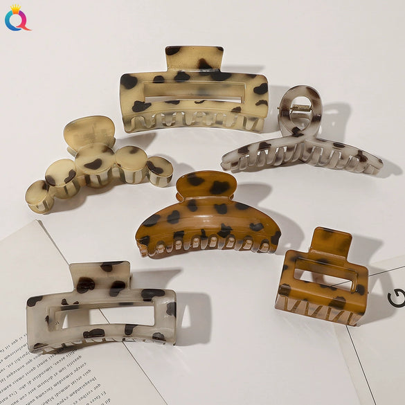 Imitation Acetic Acid Handmade Leopard Print Geometric Hair Clip For Women