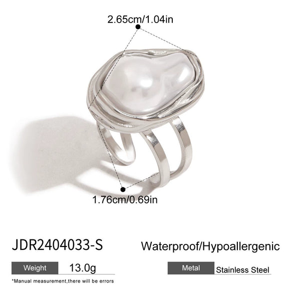 Imitation Baroque Pearl Ring Titanium Steel Non Fading Women's Jewelry With Geometric Design And Electroplating