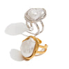 Imitation Baroque Pearl Ring Titanium Steel Non Fading Women's Jewelry With Geometric Design And Electroplating