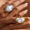 Imitation Baroque Pearl Ring Titanium Steel Non Fading Women's Jewelry With Geometric Design And Electroplating