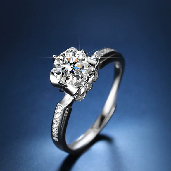 Imitation Moissanite Ring Simulation Diamond Ring Female Opening Adjustable Zircon Ring Light Luxury Copper Ring Geometric Design