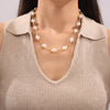 Imitation Pearl Allmatch Clavicle 316L Stainless Steel Necklace French Retro Beaded Stitching Electroplated With True Gold Geometric Style