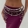 Imitation Pearl And Copper Clad Iron Beaded Tassel Waist Chain For Female Casual Style