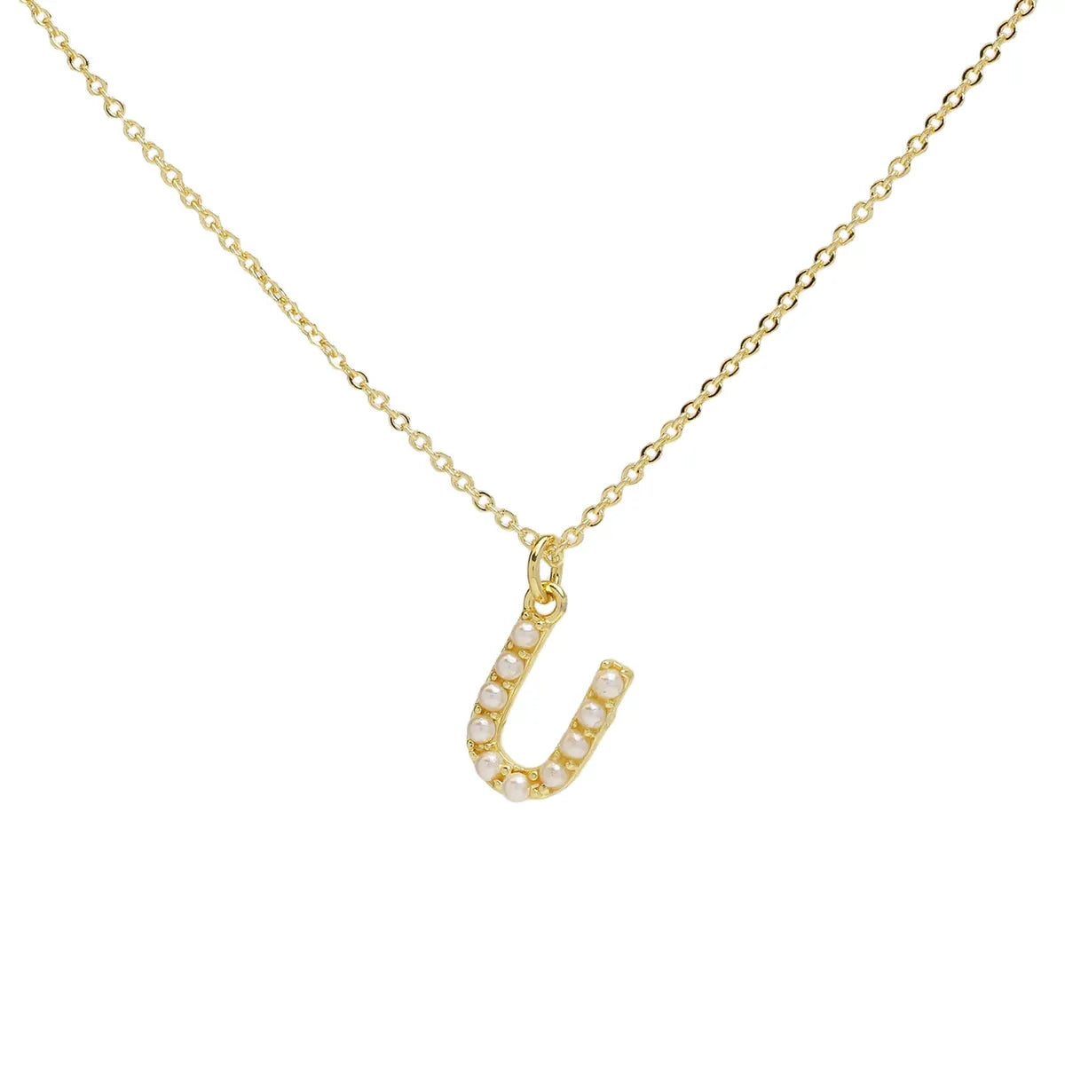 Imitation Pearl Brass 18K Gold Plated Simple Style Classic Style Plating Letter Pendant Necklace