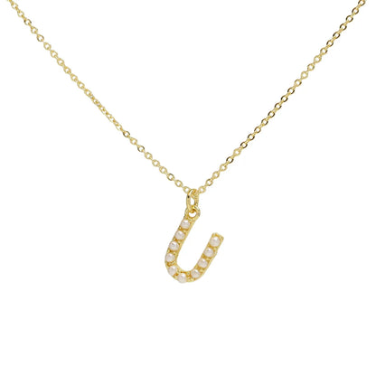 Imitation Pearl Brass 18K Gold Plated Simple Style Classic Style Plating Letter Pendant Necklace