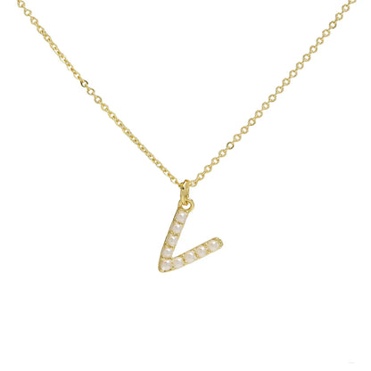 Imitation Pearl Brass 18K Gold Plated Simple Style Classic Style Plating Letter Pendant Necklace