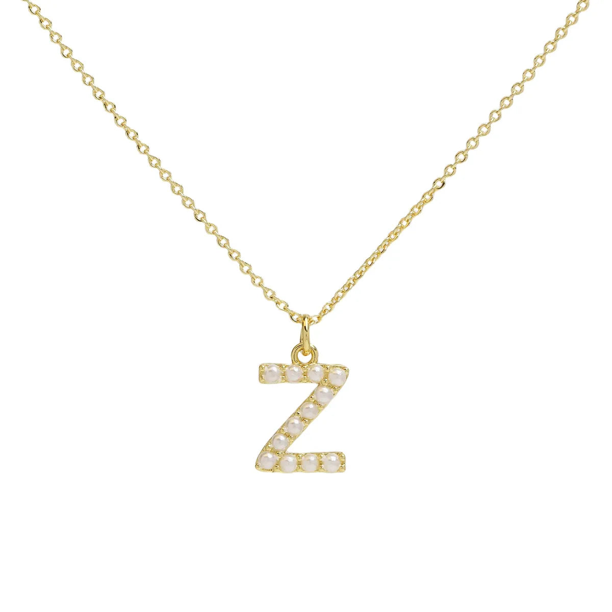 Imitation Pearl Brass 18K Gold Plated Simple Style Classic Style Plating Letter Pendant Necklace