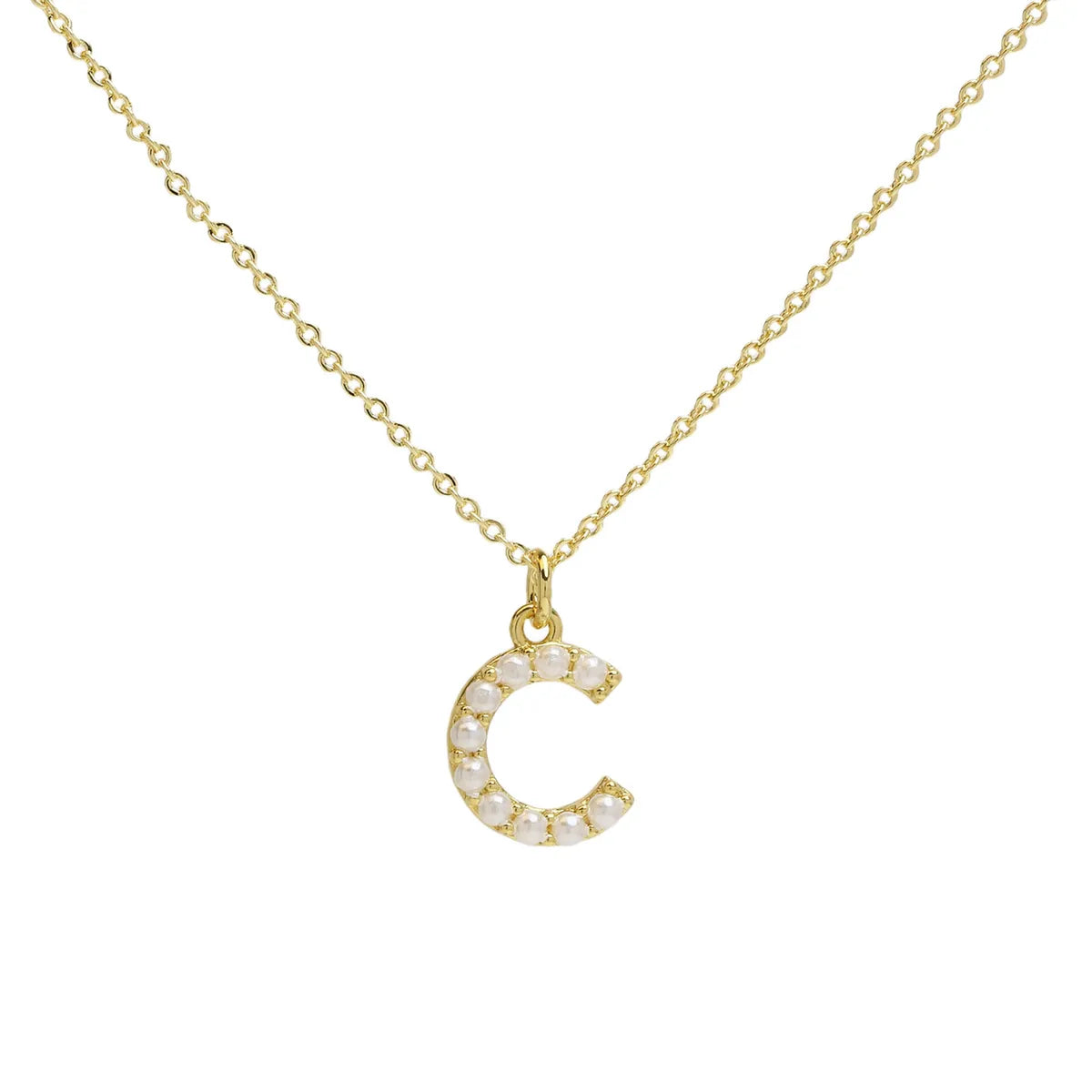 Imitation Pearl Brass 18K Gold Plated Simple Style Classic Style Plating Letter Pendant Necklace