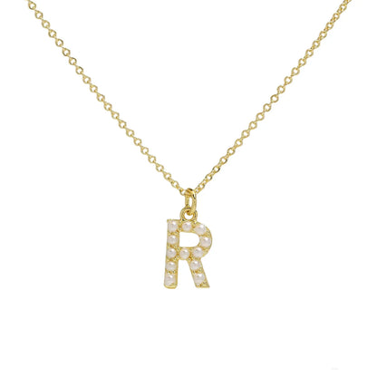 Imitation Pearl Brass 18K Gold Plated Simple Style Classic Style Plating Letter Pendant Necklace