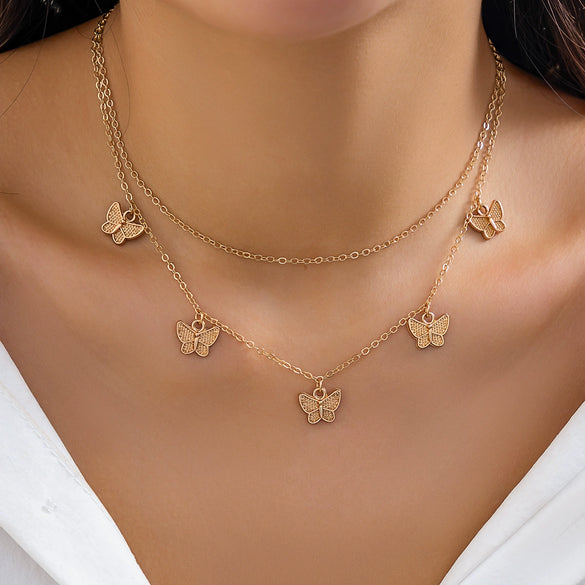 Imitation Pearl Butterfly Geometric Rhinestone Tassel Necklace With Electroplating For Women