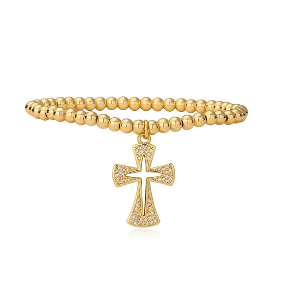 Imitation Pearl Copper Elegant Simple Style Beaded Inlay Cross Zircon Bracelets