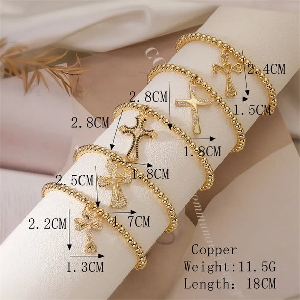 Imitation Pearl Copper Elegant Simple Style Beaded Inlay Cross Zircon Bracelets