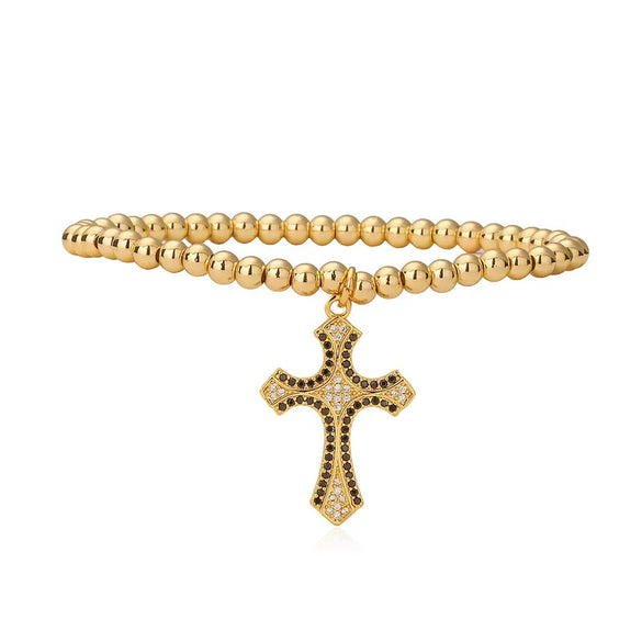 Imitation Pearl Copper Elegant Simple Style Beaded Inlay Cross Zircon Bracelets