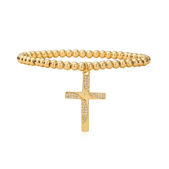 Imitation Pearl Copper Elegant Simple Style Beaded Inlay Cross Zircon Bracelets