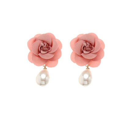 Imitation Pearl Earrings Fashion Cloth Flower Earrings Women