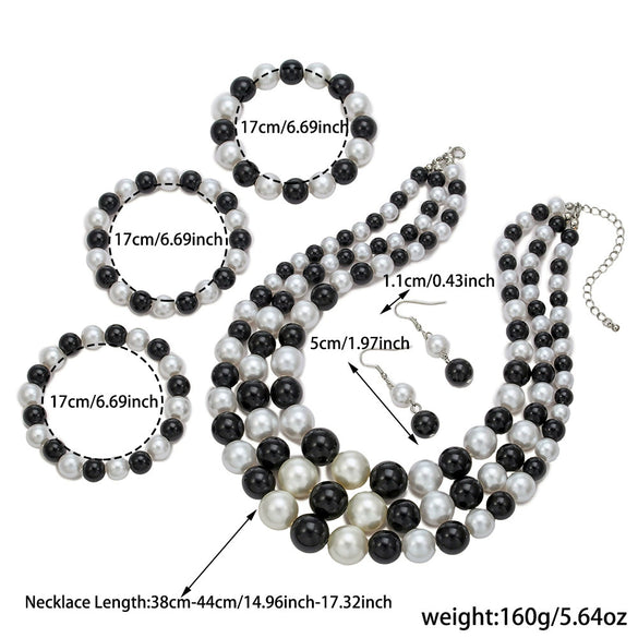Imitation Pearl Jewelry Set Geometric Shape Earrings Necklace Bracelet