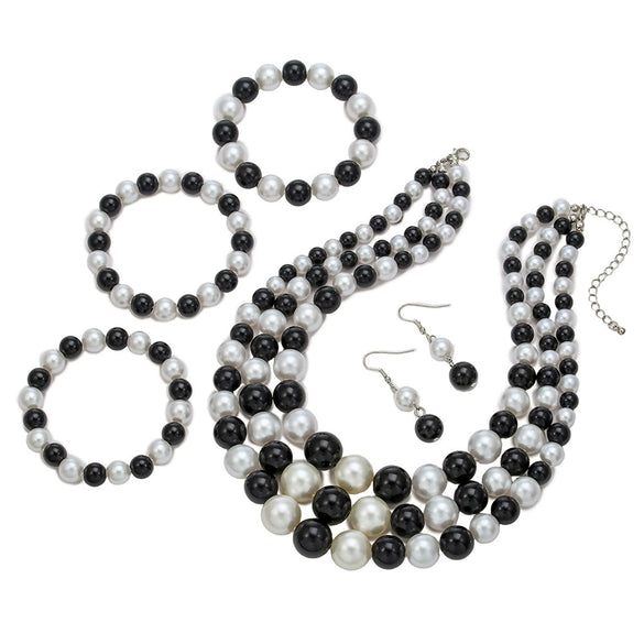 Imitation Pearl Jewelry Set Geometric Shape Earrings Necklace Bracelet