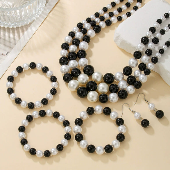Imitation Pearl Jewelry Set Geometric Shape Earrings Necklace Bracelet