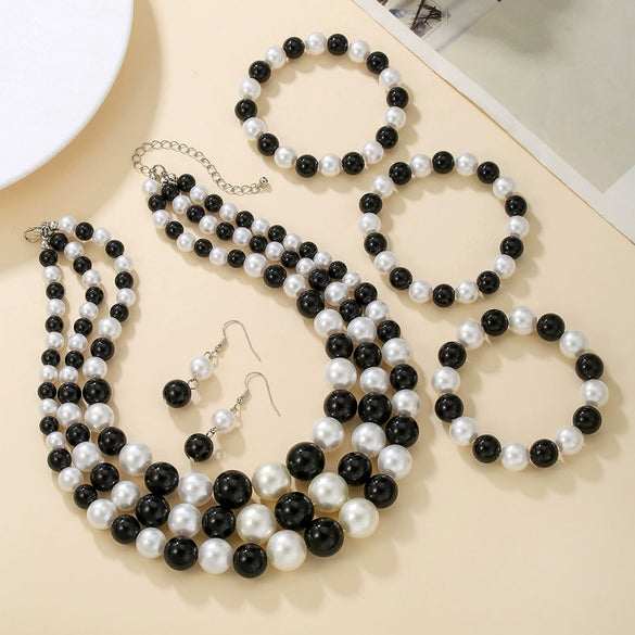 Imitation Pearl Jewelry Set Geometric Shape Earrings Necklace Bracelet